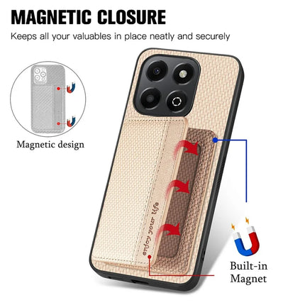 For Honor X6b 4G Case RFID Blocking Card Holder Carbon Fiber Leather+PC+TPU Phone Cover