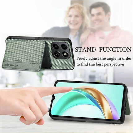 For Honor X6b 4G Case RFID Blocking Card Holder Carbon Fiber Leather+PC+TPU Phone Cover