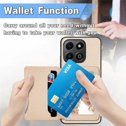 For Honor X6b 4G Case RFID Blocking Card Holder Carbon Fiber Leather+PC+TPU Phone Cover