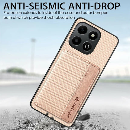 For Honor X6b 4G Case RFID Blocking Card Holder Carbon Fiber Leather+PC+TPU Phone Cover