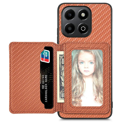 For Honor X6b 4G Case RFID Blocking Card Holder Carbon Fiber Leather+PC+TPU Phone Cover