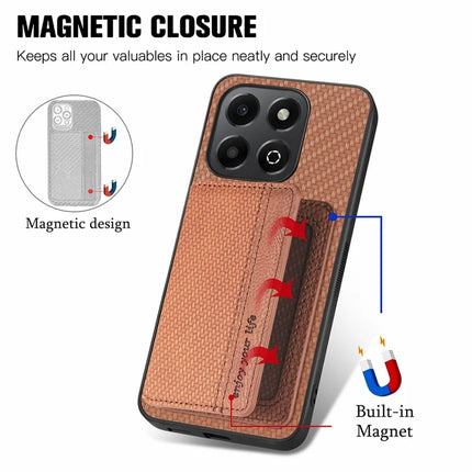 For Honor X6b 4G Case RFID Blocking Card Holder Carbon Fiber Leather+PC+TPU Phone Cover
