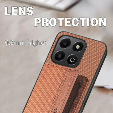 For Honor X6b 4G Case RFID Blocking Card Holder Carbon Fiber Leather+PC+TPU Phone Cover
