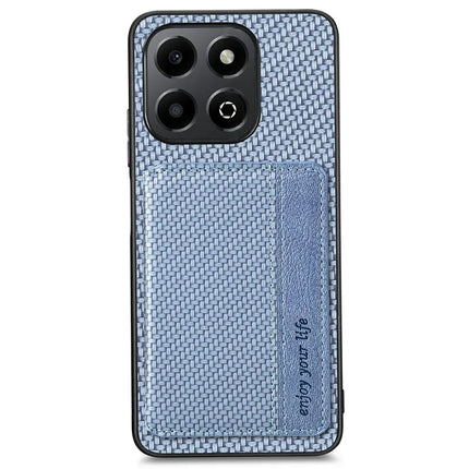 For Honor X6b 4G Case RFID Blocking Card Holder Carbon Fiber Leather+PC+TPU Phone Cover - Blue