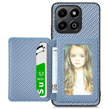 For Honor X6b 4G Case RFID Blocking Card Holder Carbon Fiber Leather+PC+TPU Phone Cover