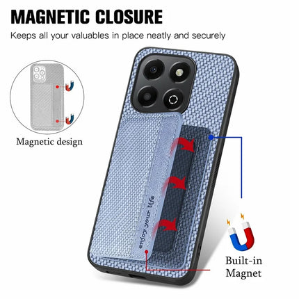 For Honor X6b 4G Case RFID Blocking Card Holder Carbon Fiber Leather+PC+TPU Phone Cover
