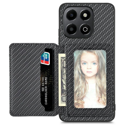 For Honor X6b 4G Case RFID Blocking Card Holder Carbon Fiber Leather+PC+TPU Phone Cover