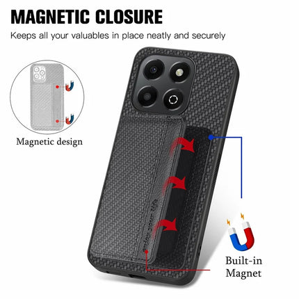 For Honor X6b 4G Case RFID Blocking Card Holder Carbon Fiber Leather+PC+TPU Phone Cover