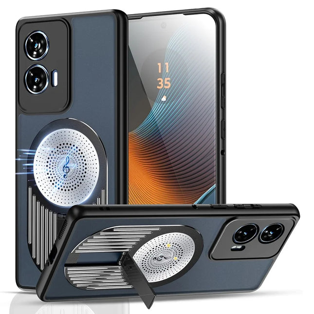 For Motorola Edge 50 Fusion 5G Magnetic Case Heat Dissipation Aromatherapy Kickstand Silicone+PC Phone Cover - Black