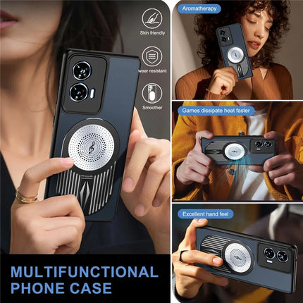 For Motorola Edge 50 Fusion 5G Magnetic Case Heat Dissipation Aromatherapy Kickstand Silicone+PC Phone Cover