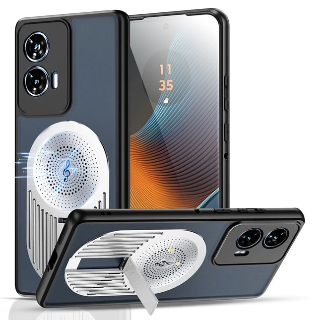 For Motorola Edge 50 Fusion 5G Magnetic Case Heat Dissipation Aromatherapy Kickstand Silicone+PC Phone Cover - Silver