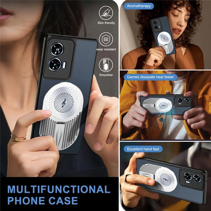 For Motorola Edge 50 Fusion 5G Magnetic Case Heat Dissipation Aromatherapy Kickstand Silicone+PC Phone Cover