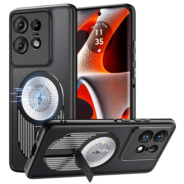 For Motorola Edge 50 Pro 5G Magnetic Case Heat Dissipation Aromatherapy Kickstand Silicone+PC Phone Cover - Black