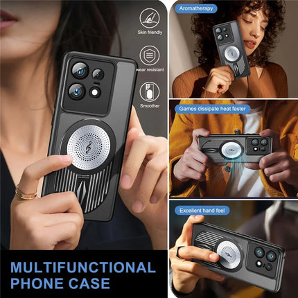 For Motorola Edge 50 Pro 5G Magnetic Case Heat Dissipation Aromatherapy Kickstand Silicone+PC Phone Cover