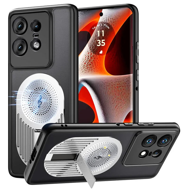 For Motorola Edge 50 Pro 5G Magnetic Case Heat Dissipation Aromatherapy Kickstand Silicone+PC Phone Cover - Silver