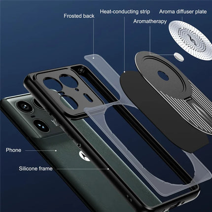 For Motorola Moto X50 Ultra 5G / Edge 50 Ultra 5G Magnetic Case Heat Dissipation Aromatherapy Kickstand Silicone+PC Phone Cover