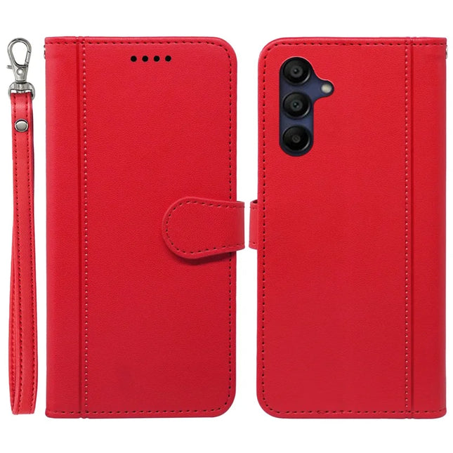 For Samsung Galaxy A16 5G / A16 4G Wallet Case Magnetic Snap Leather Phone Cover with Strap - Red