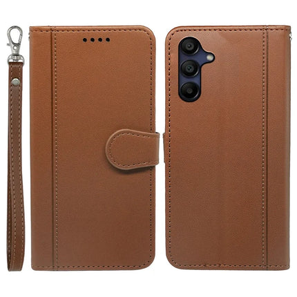 For Samsung Galaxy A16 5G / A16 4G Wallet Case Magnetic Snap Leather Phone Cover with Strap - Brown