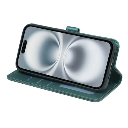 For iPhone 16 Wallet Case Magnetic Snap Leather Phone Cover with Strap