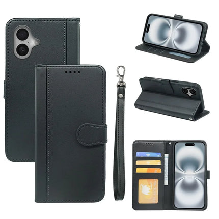 For iPhone 16 Plus Wallet Case Magnetic Snap Leather Phone Cover with Strap