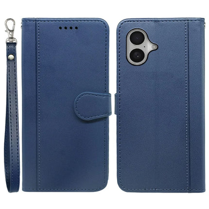 For iPhone 16 Plus Wallet Case Magnetic Snap Leather Phone Cover with Strap - Blue
