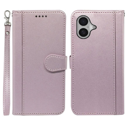 For iPhone 16 Plus Wallet Case Magnetic Snap Leather Phone Cover with Strap - Rose Gold