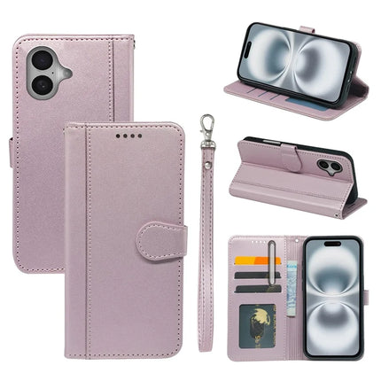 For iPhone 16 Plus Wallet Case Magnetic Snap Leather Phone Cover with Strap