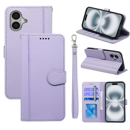 For iPhone 16 Plus Wallet Case Magnetic Snap Leather Phone Cover with Strap