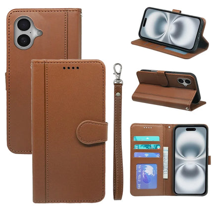 For iPhone 16 Plus Wallet Case Magnetic Snap Leather Phone Cover with Strap