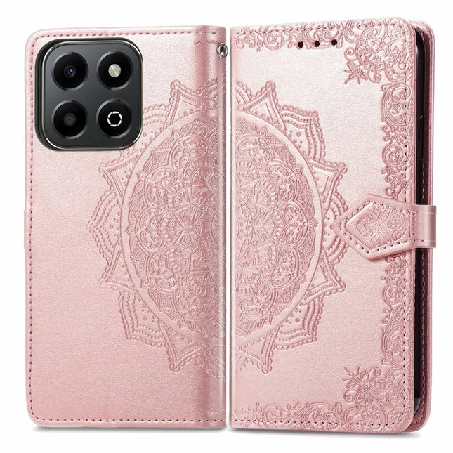 For Honor X6b 4G Wallet Case Mandala Flower Leather Phone Cover Stand View - Rose Gold