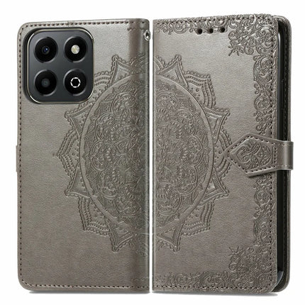 For Honor X6b 4G Wallet Case Mandala Flower Leather Phone Cover Stand View - Grey