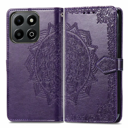 For Honor X6b 4G Wallet Case Mandala Flower Leather Phone Cover Stand View - Purple