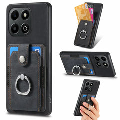For Honor X6b 4G Case Kickstand Leather+TPU Non-Slip Protective Cover Card Slots - Black