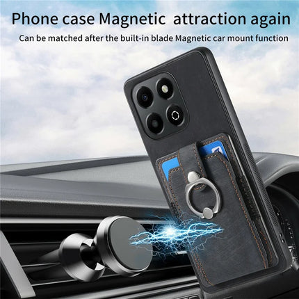 For Honor X6b 4G Case Kickstand Leather+TPU Non-Slip Protective Cover Card Slots