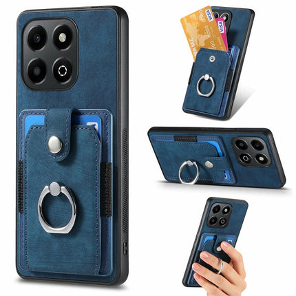 For Honor X6b 4G Case Kickstand Leather+TPU Non-Slip Protective Cover Card Slots - Blue