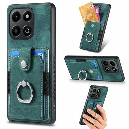 For Honor X6b 4G Case Kickstand Leather+TPU Non-Slip Protective Cover Card Slots - Green
