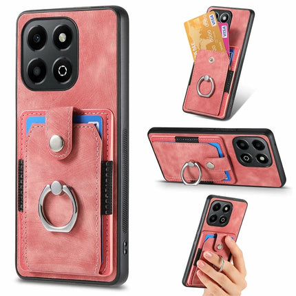 For Honor X6b 4G Case Kickstand Leather+TPU Non-Slip Protective Cover Card Slots - Pink
