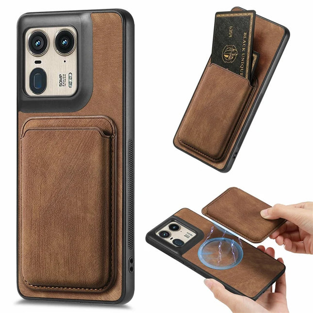 For Motorola Moto X50 Ultra 5G / Edge 50 Ultra 5G Case Leather+TPU Retro Phone Cover with Detachable Card Slot - Brown