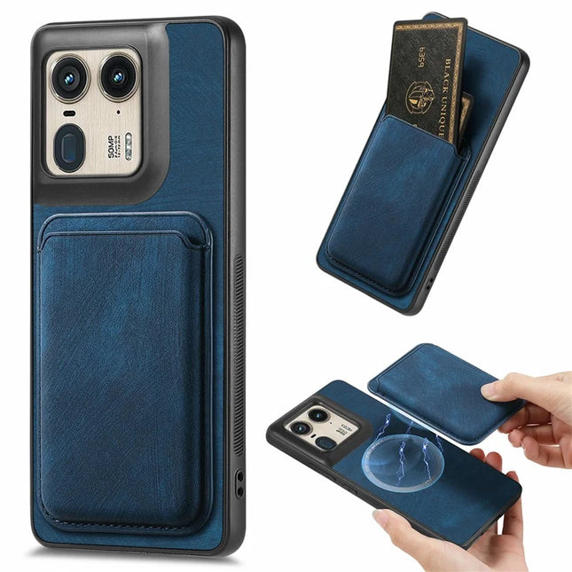 For Motorola Moto X50 Ultra 5G / Edge 50 Ultra 5G Case Leather+TPU Retro Phone Cover with Detachable Card Slot - Blue