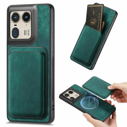 For Motorola Moto X50 Ultra 5G / Edge 50 Ultra 5G Case Leather+TPU Retro Phone Cover with Detachable Card Slot - Green