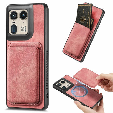 For Motorola Moto X50 Ultra 5G / Edge 50 Ultra 5G Case Leather+TPU Retro Phone Cover with Detachable Card Slot - Pink