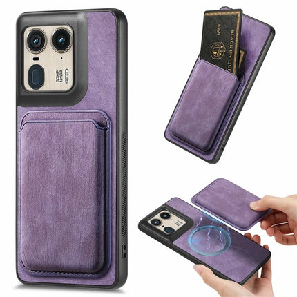 For Motorola Moto X50 Ultra 5G / Edge 50 Ultra 5G Case Leather+TPU Retro Phone Cover with Detachable Card Slot - Purple