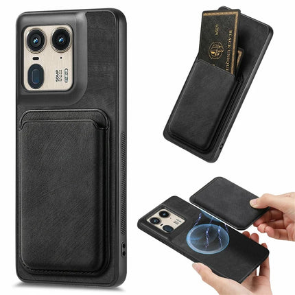 For Motorola Moto X50 Ultra 5G / Edge 50 Ultra 5G Case Leather+TPU Retro Phone Cover with Detachable Card Slot - Black