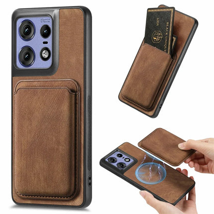 For Motorola Edge 50 Pro 5G Case Leather+TPU Retro Phone Cover with Detachable Card Slot - Brown