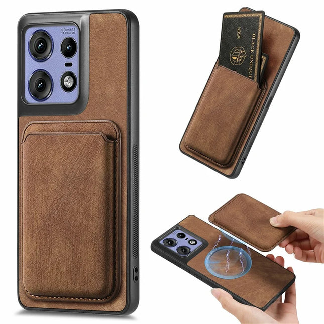 For Motorola Edge 50 Pro 5G Case Leather+TPU Retro Phone Cover with Detachable Card Slot - Brown
