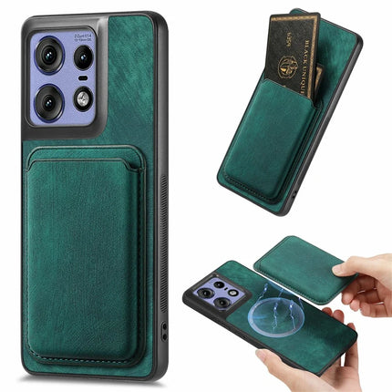 For Motorola Edge 50 Pro 5G Case Leather+TPU Retro Phone Cover with Detachable Card Slot - Green