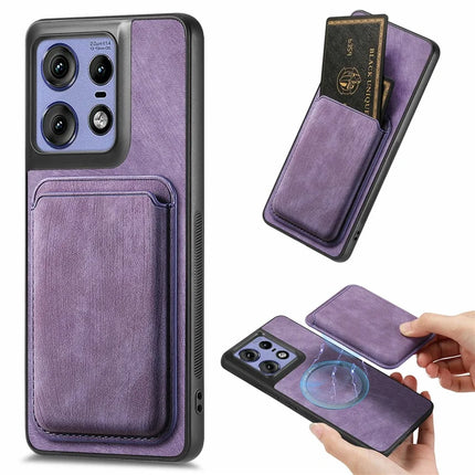 For Motorola Edge 50 Pro 5G Case Leather+TPU Retro Phone Cover with Detachable Card Slot - Purple
