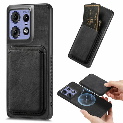 For Motorola Edge 50 Pro 5G Case Leather+TPU Retro Phone Cover with Detachable Card Slot - Black