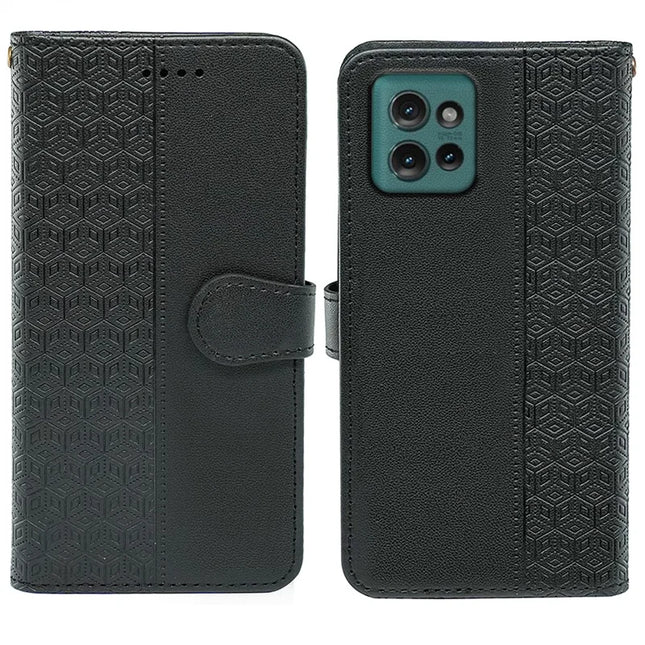 For Motorola Edge 50 5G Wallet Phone Case Pattern Imprint Leather Flip Cover - Black