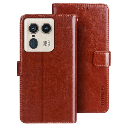 IDEWEI For Motorola Edge 50 Ultra 5G Stand Case Crazy Horse Texture Leather Phone Cover - Brown